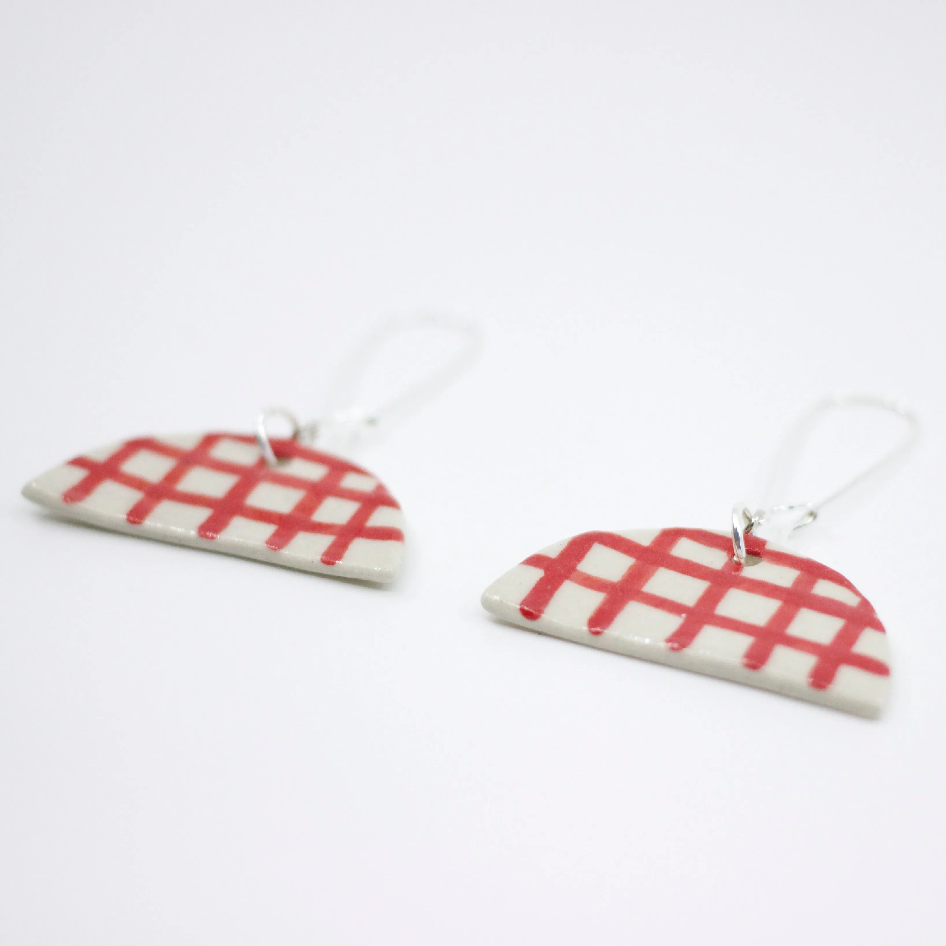 RED GINGHAM HALF MOON EARRINGS