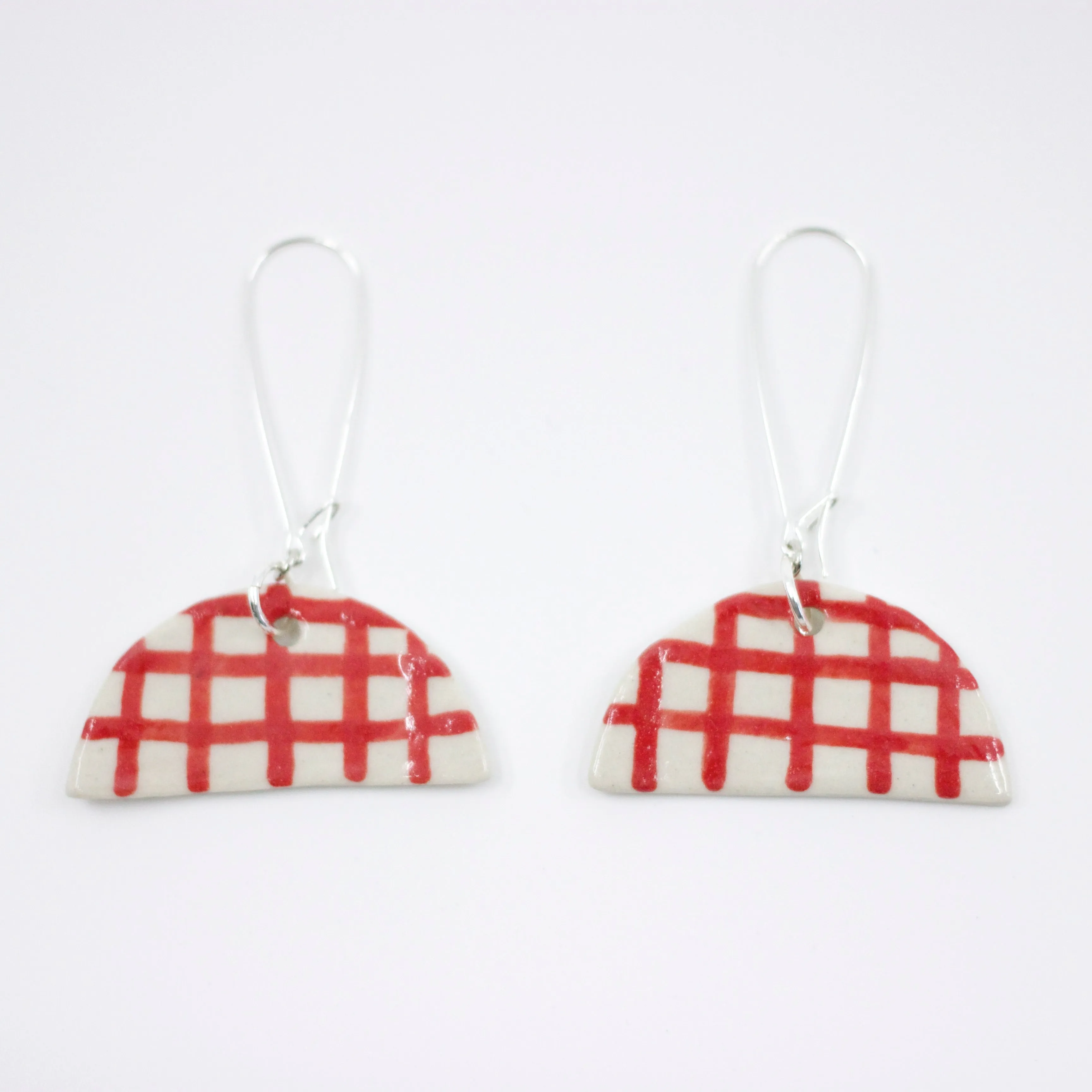 RED GINGHAM HALF MOON EARRINGS
