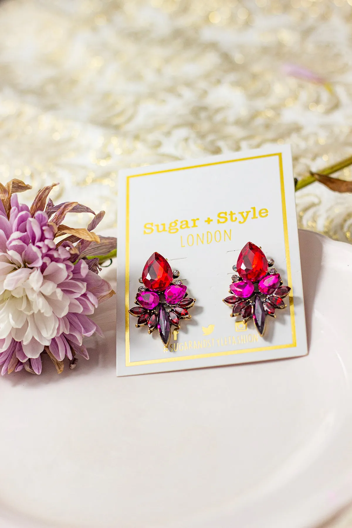 Red Gradient Gem Stud Earrings