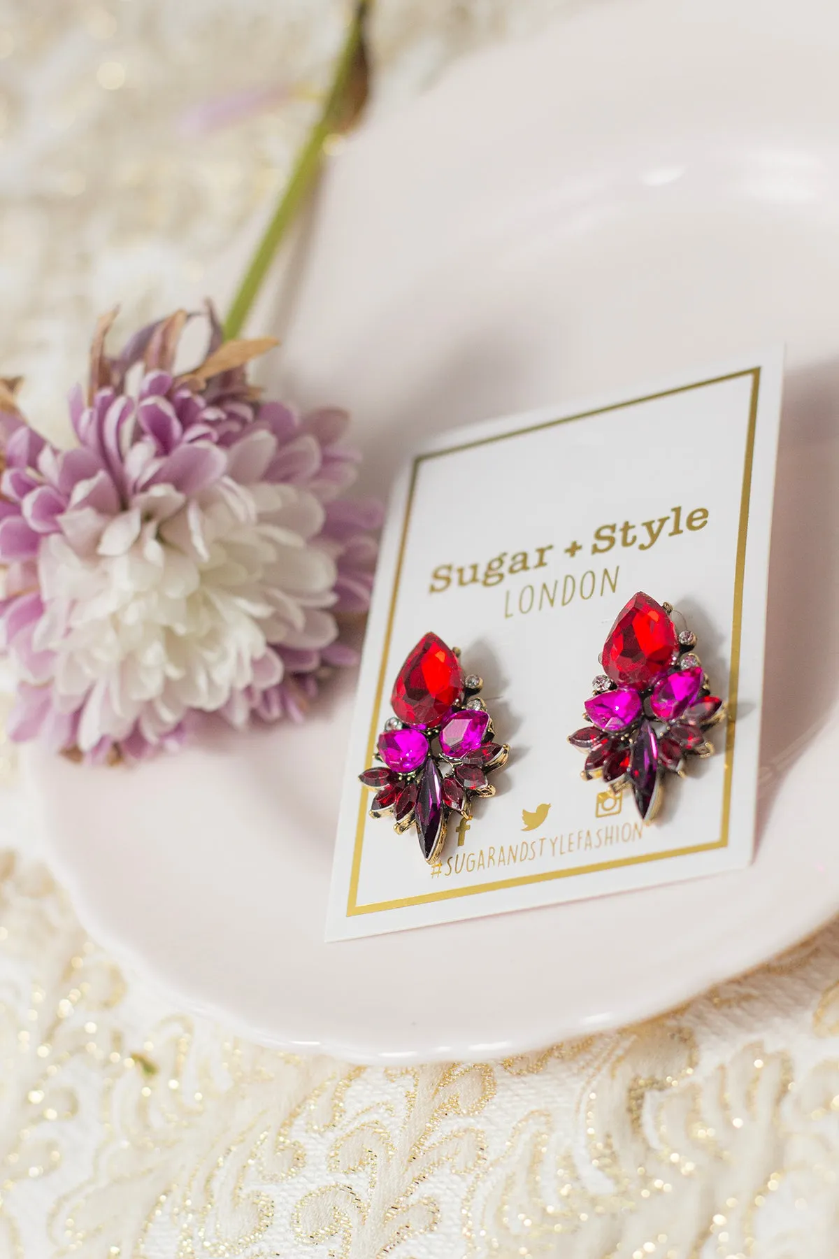 Red Gradient Gem Stud Earrings