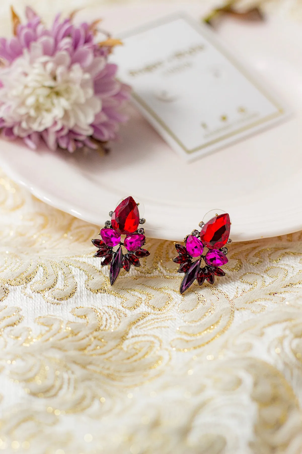 Red Gradient Gem Stud Earrings