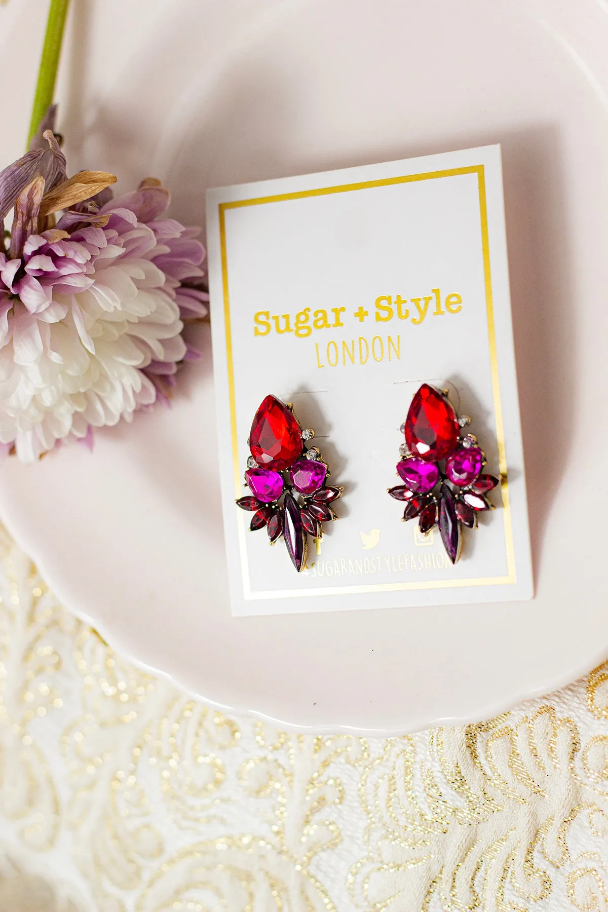 Red Gradient Gem Stud Earrings