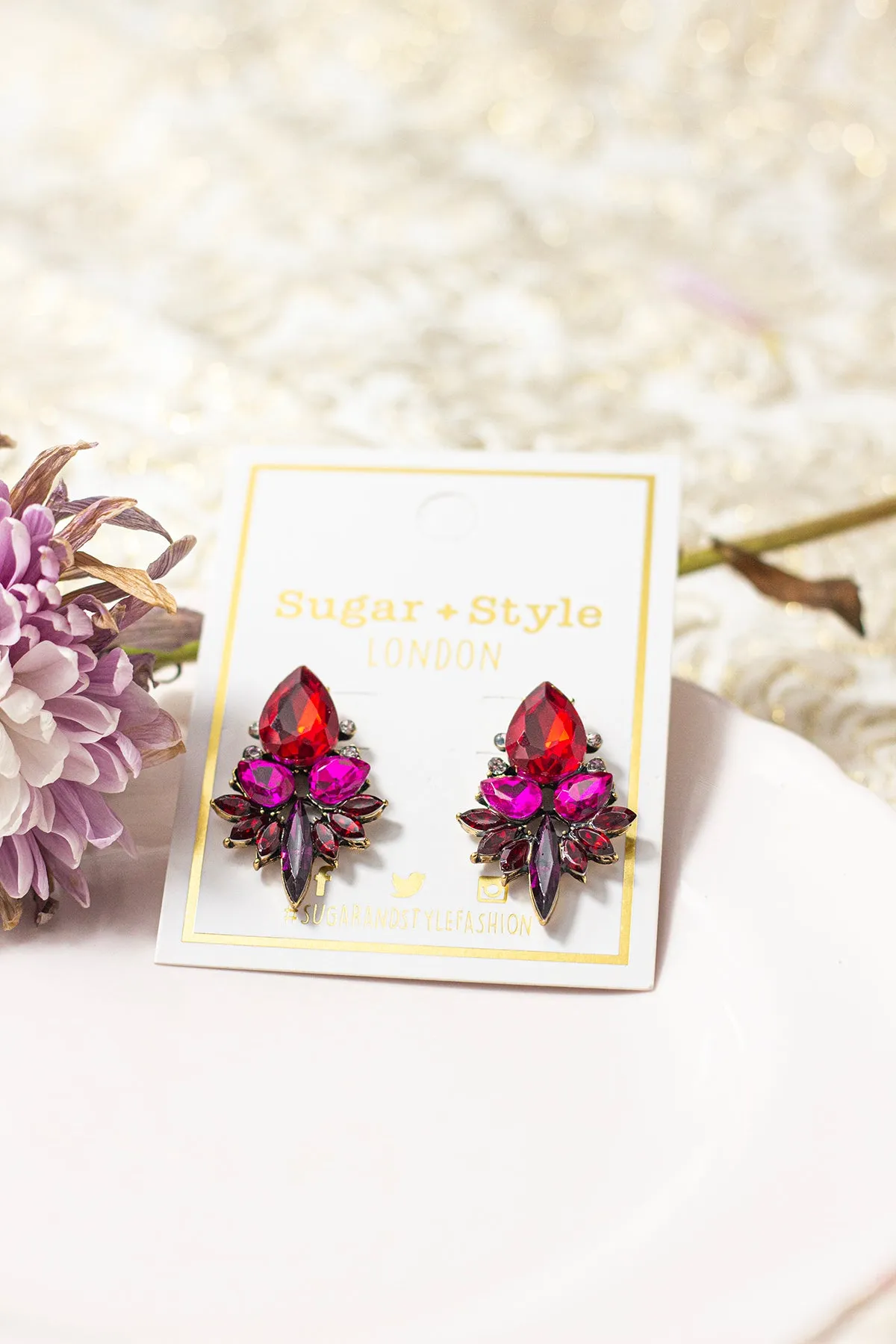 Red Gradient Gem Stud Earrings