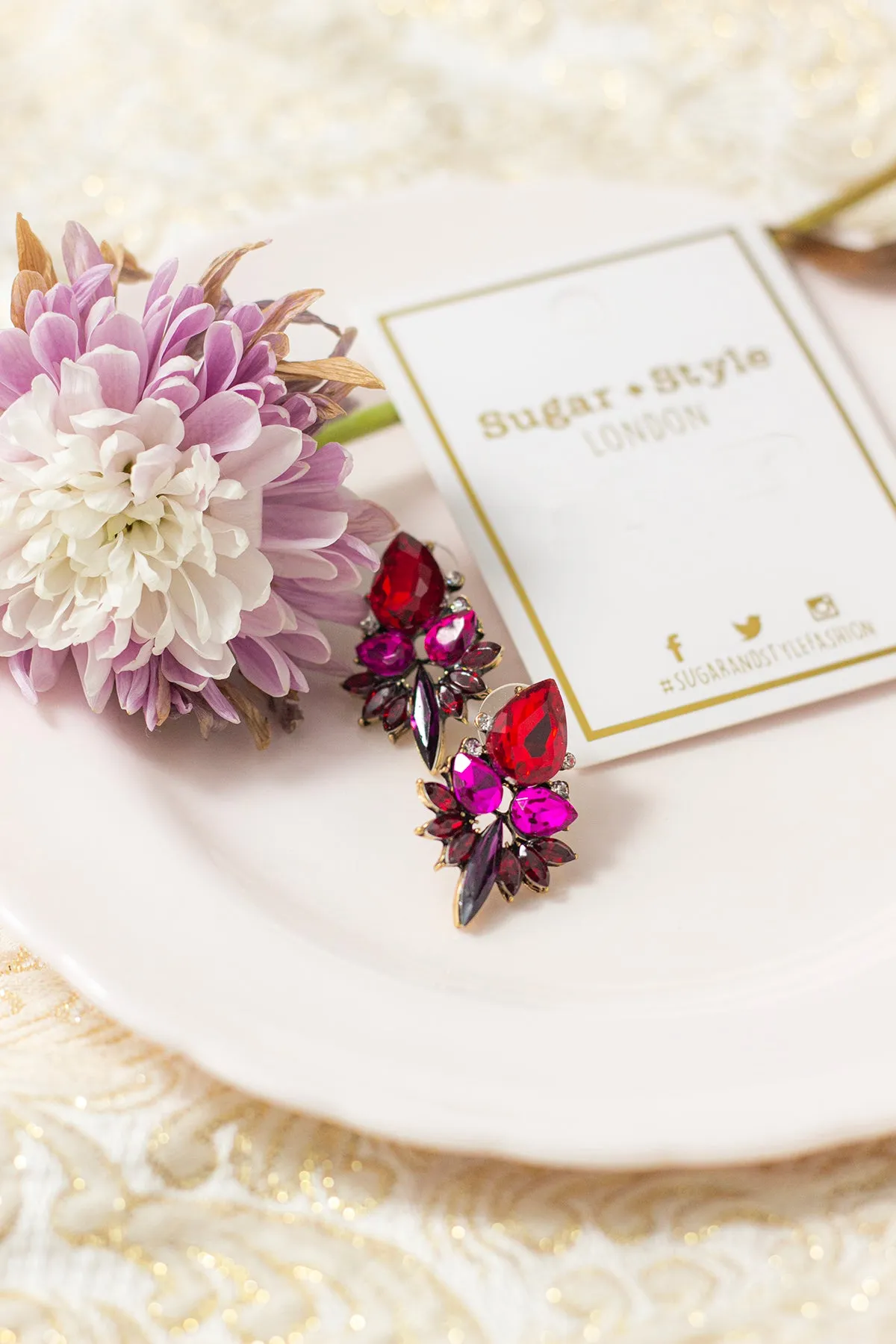 Red Gradient Gem Stud Earrings