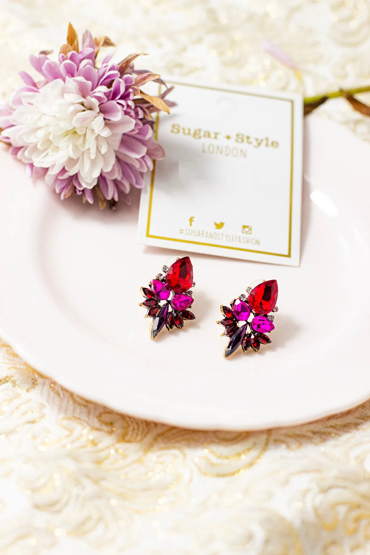 Red Gradient Gem Stud Earrings