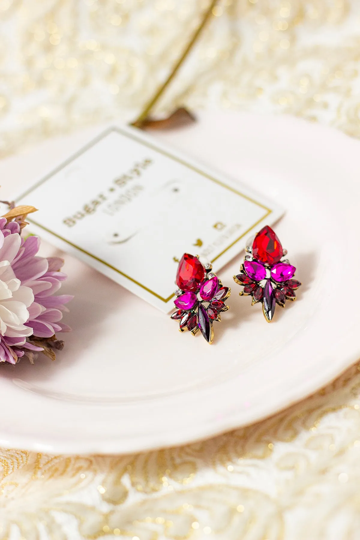 Red Gradient Gem Stud Earrings