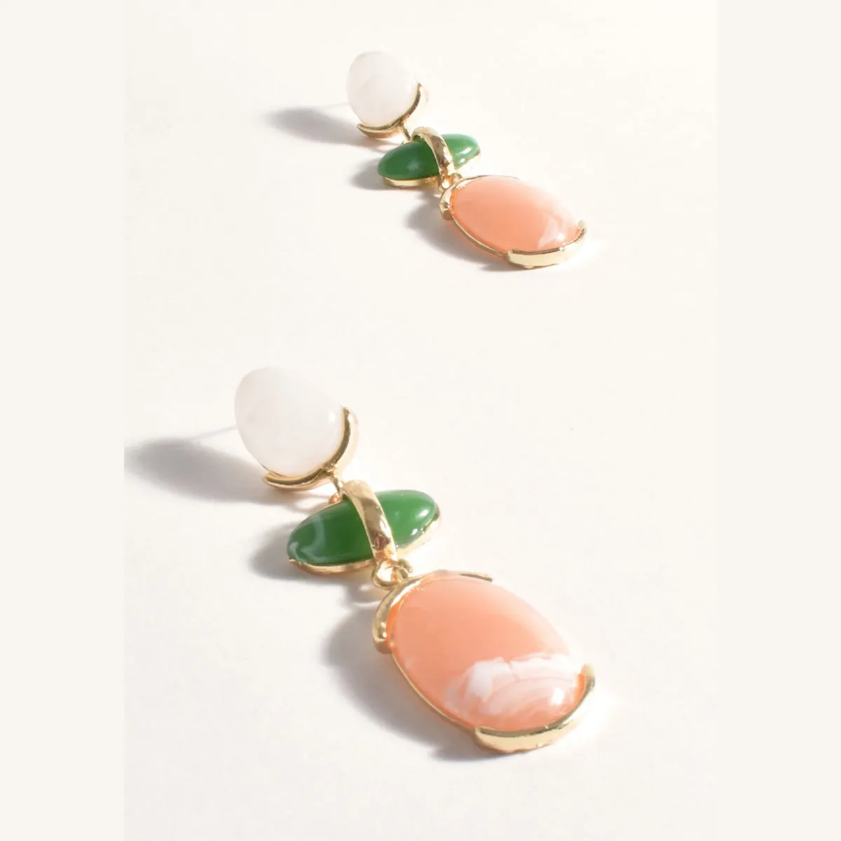 Resin Trio Drop Earrings (Pink/Green/White)