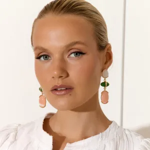 Resin Trio Drop Earrings (Pink/Green/White)