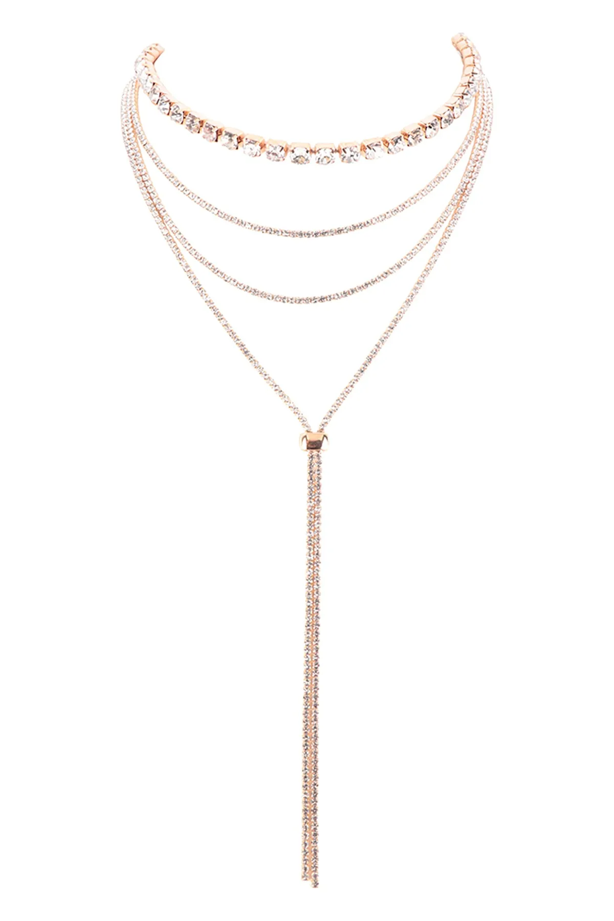 RHINESTONE 4 STRANDS STATEMENT W/SLIDER NECKLACE