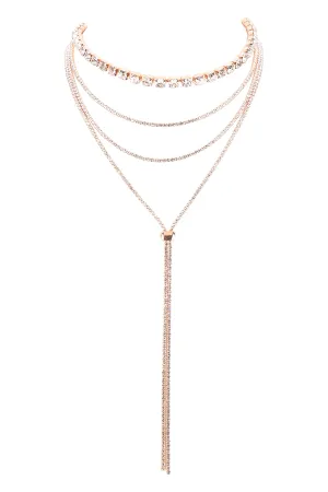RHINESTONE 4 STRANDS STATEMENT W/SLIDER NECKLACE