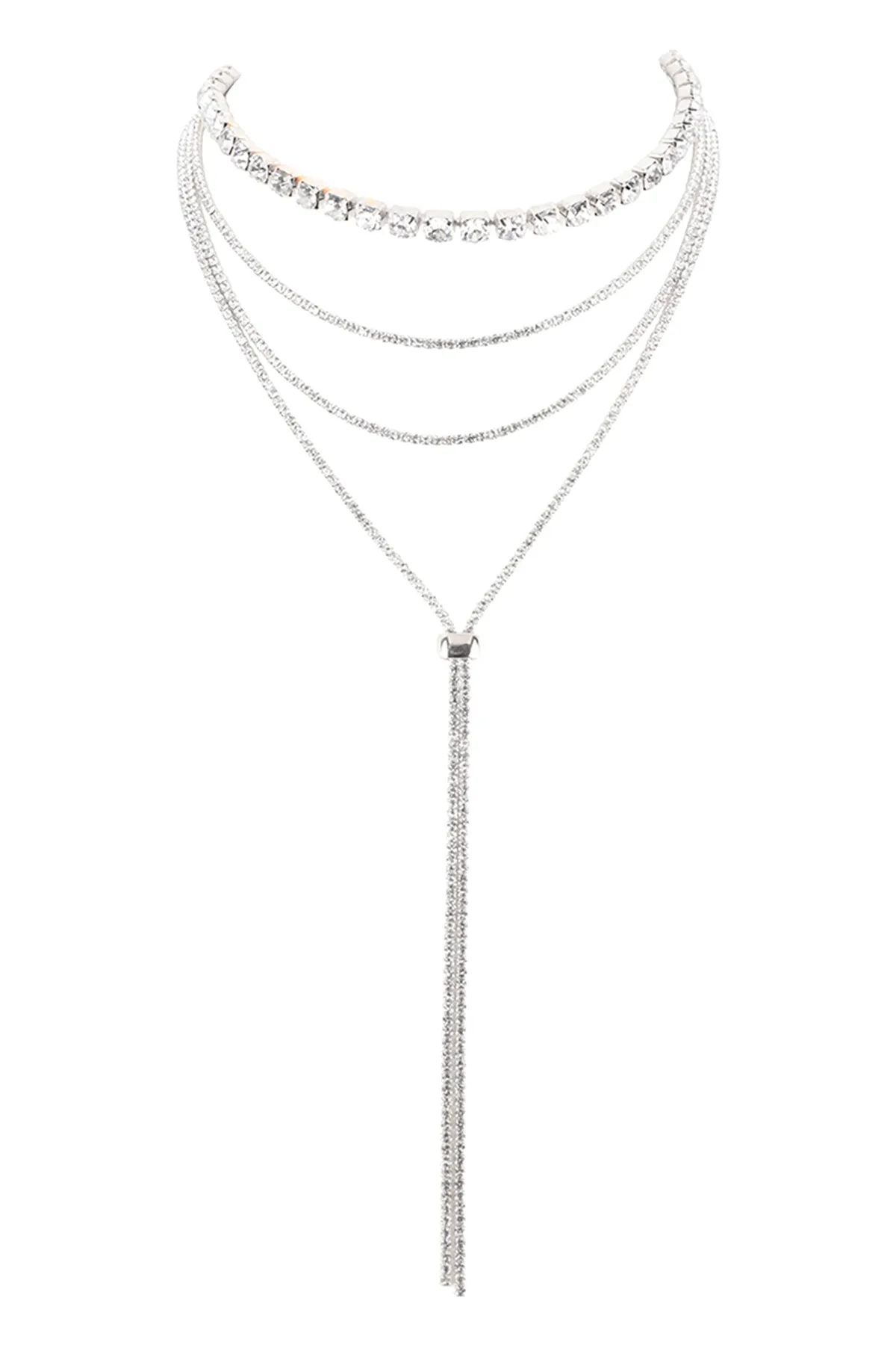 RHINESTONE 4 STRANDS STATEMENT W/SLIDER NECKLACE