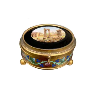Roman Forum Micromosaic 'circa 1850' Set in a 24 Karat Gilded Bronze Box
