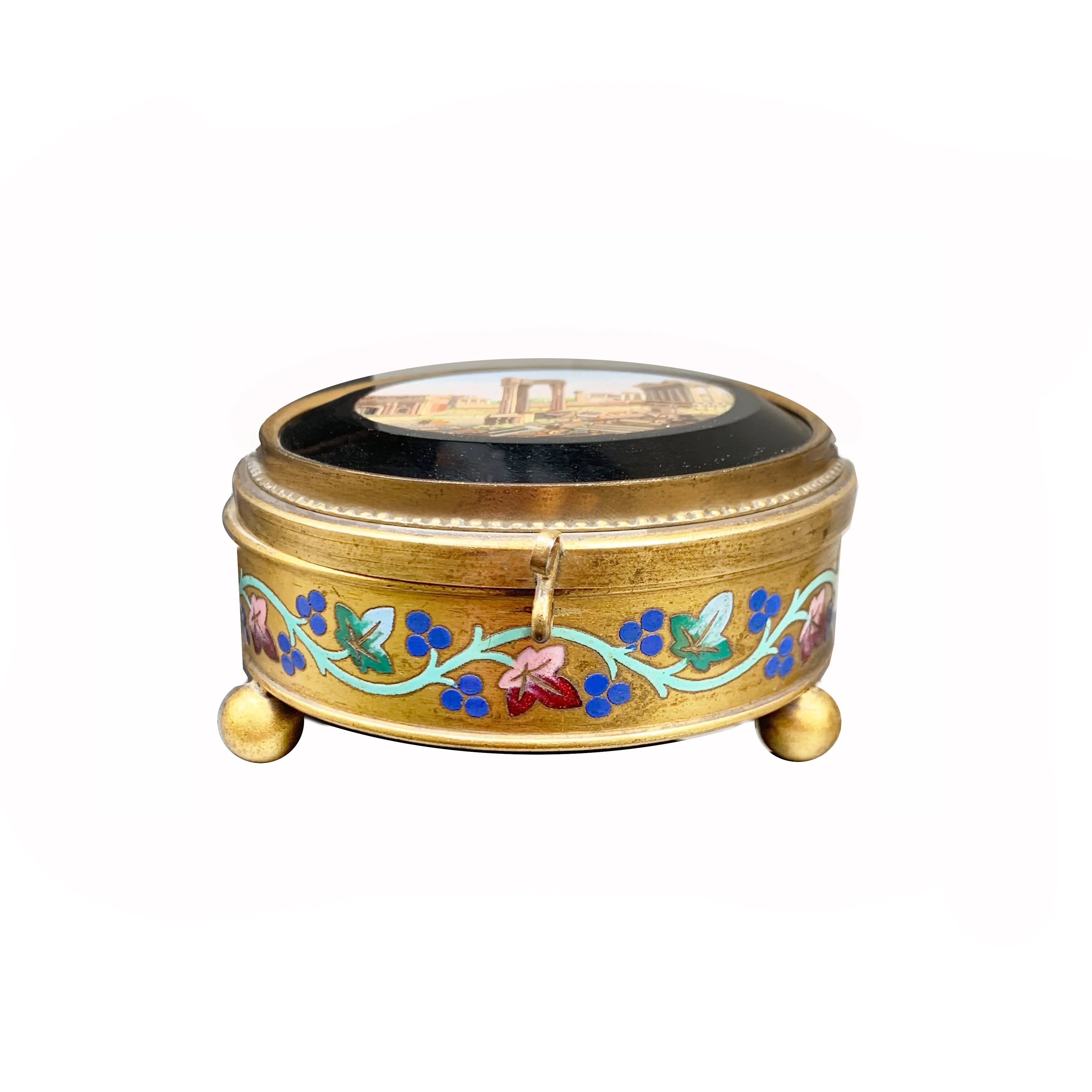 Roman Forum Micromosaic 'circa 1850' Set in a 24 Karat Gilded Bronze Box