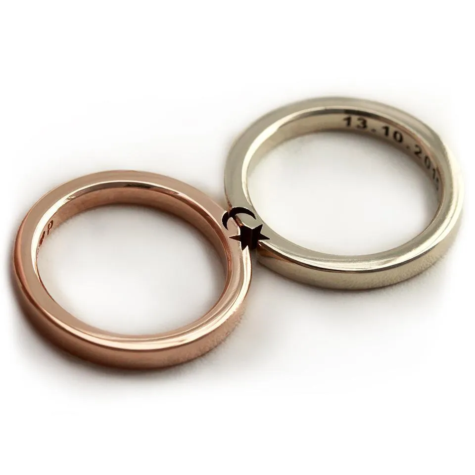 Rose gold and white gold ring set