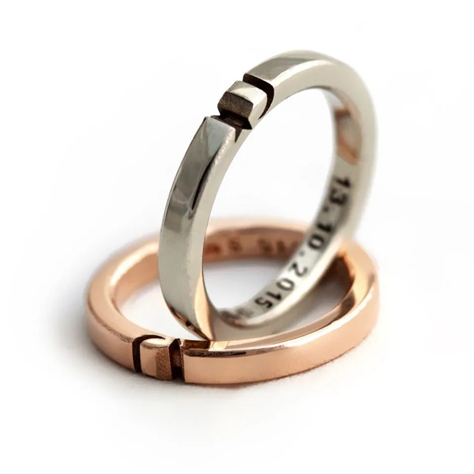 Rose gold and white gold ring set