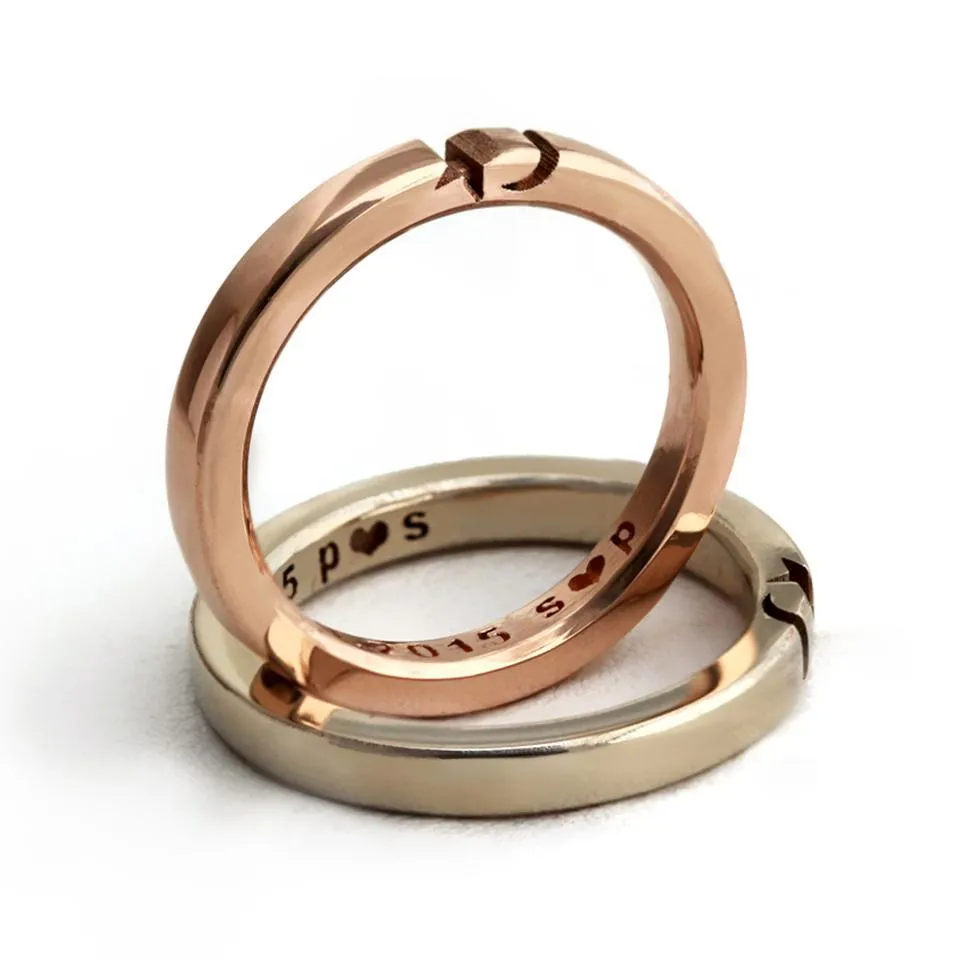 Rose gold and white gold ring set