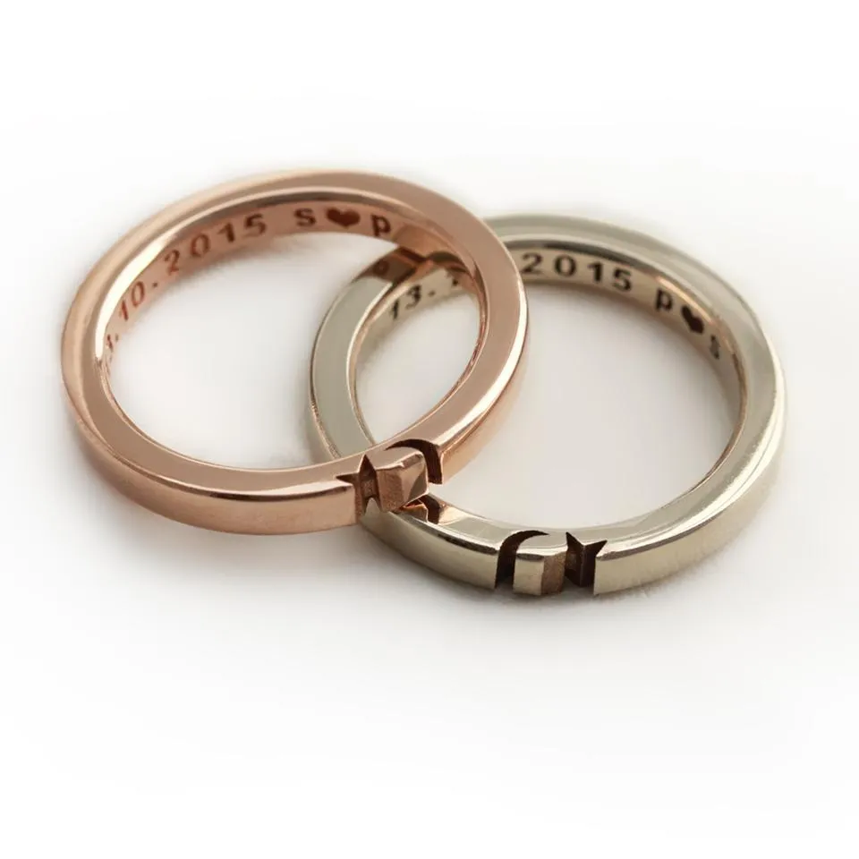 Rose gold and white gold ring set