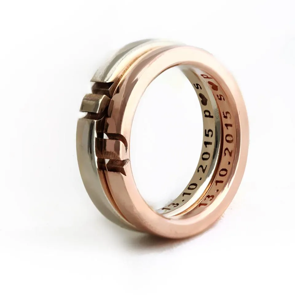 Rose gold and white gold ring set