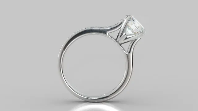 Round Cut Cathedral Style Channel Engagement Ring With Accents
