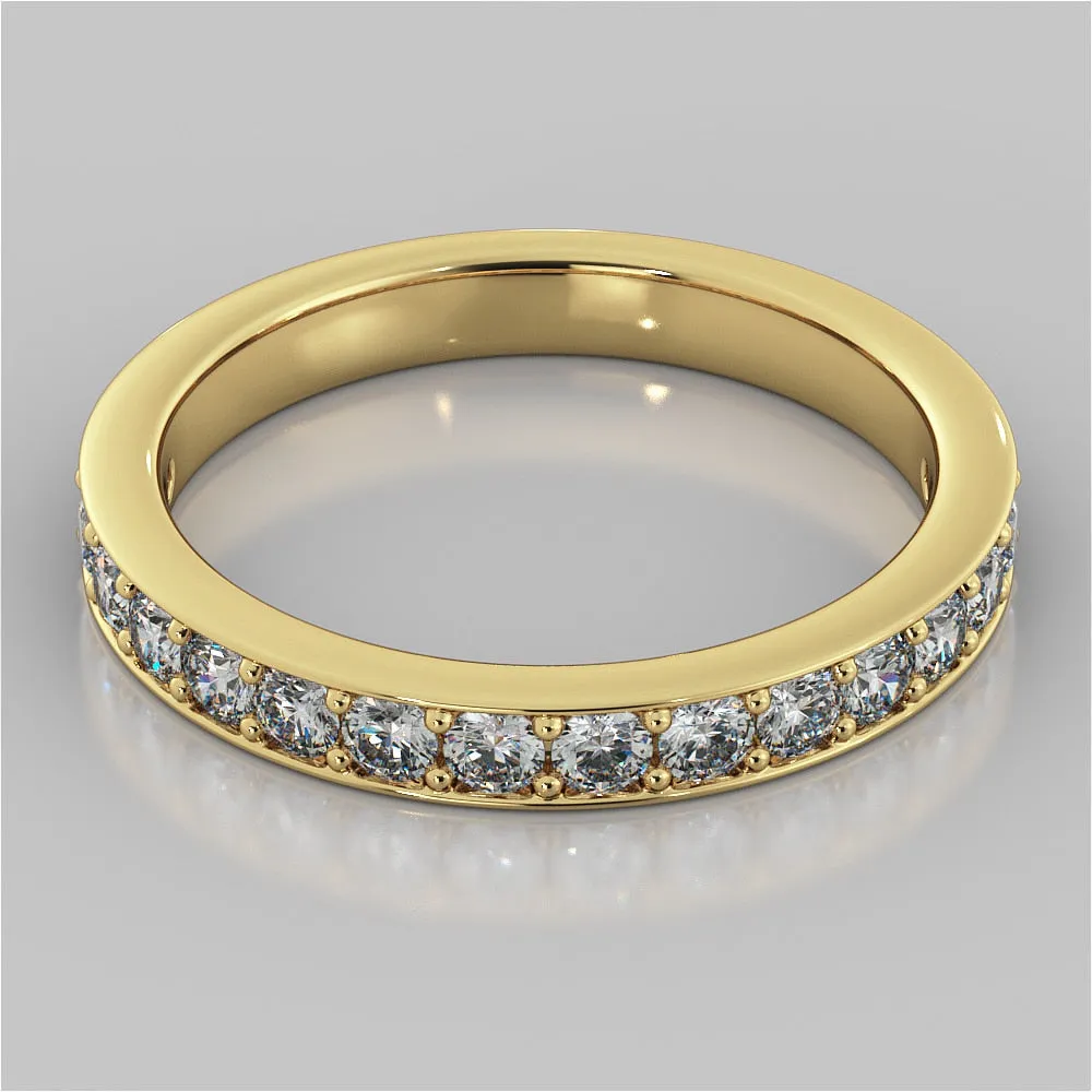 Round Cut Cathedral Style Channel Engagement Ring With Accents