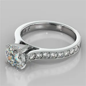 Round Cut Cathedral Style Channel Engagement Ring With Accents