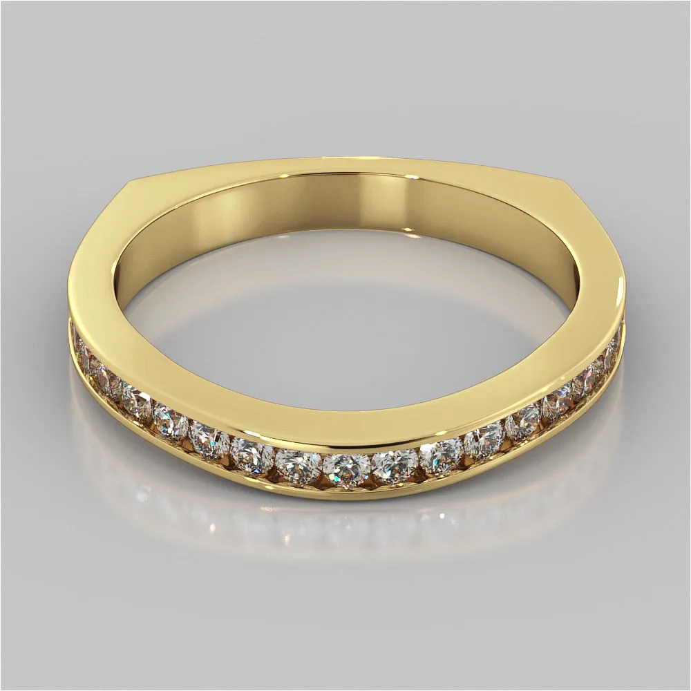 Round Cut Euro Style Three-Stone Wedding Set With 2 Matching Bands