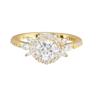 Round Diamond and Floral Halo Engagement Ring