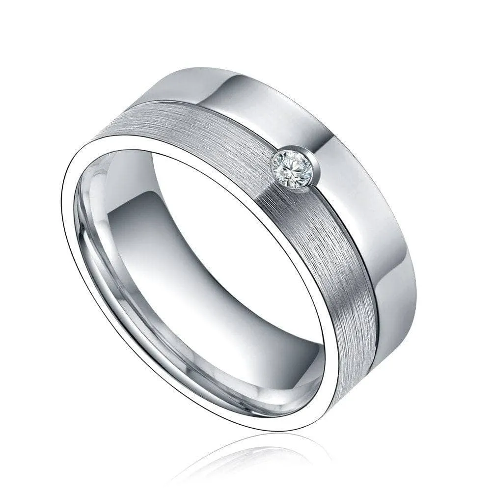 Round Diamond Titanium Men's Wedding Band
