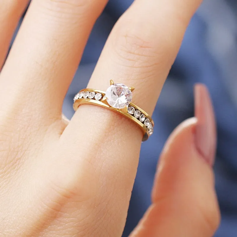Round Zircon Gold Ring Silver For Women Engagement Jewelry