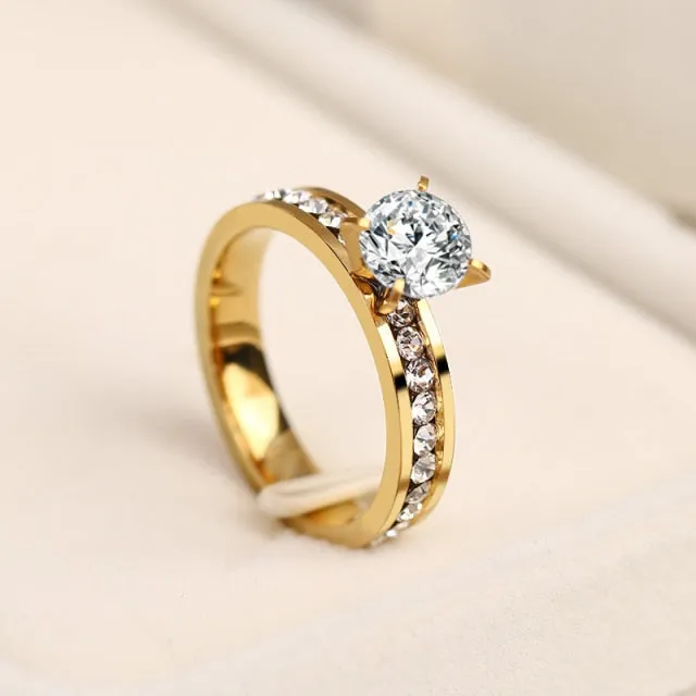 Round Zircon Gold Ring Silver For Women Engagement Jewelry