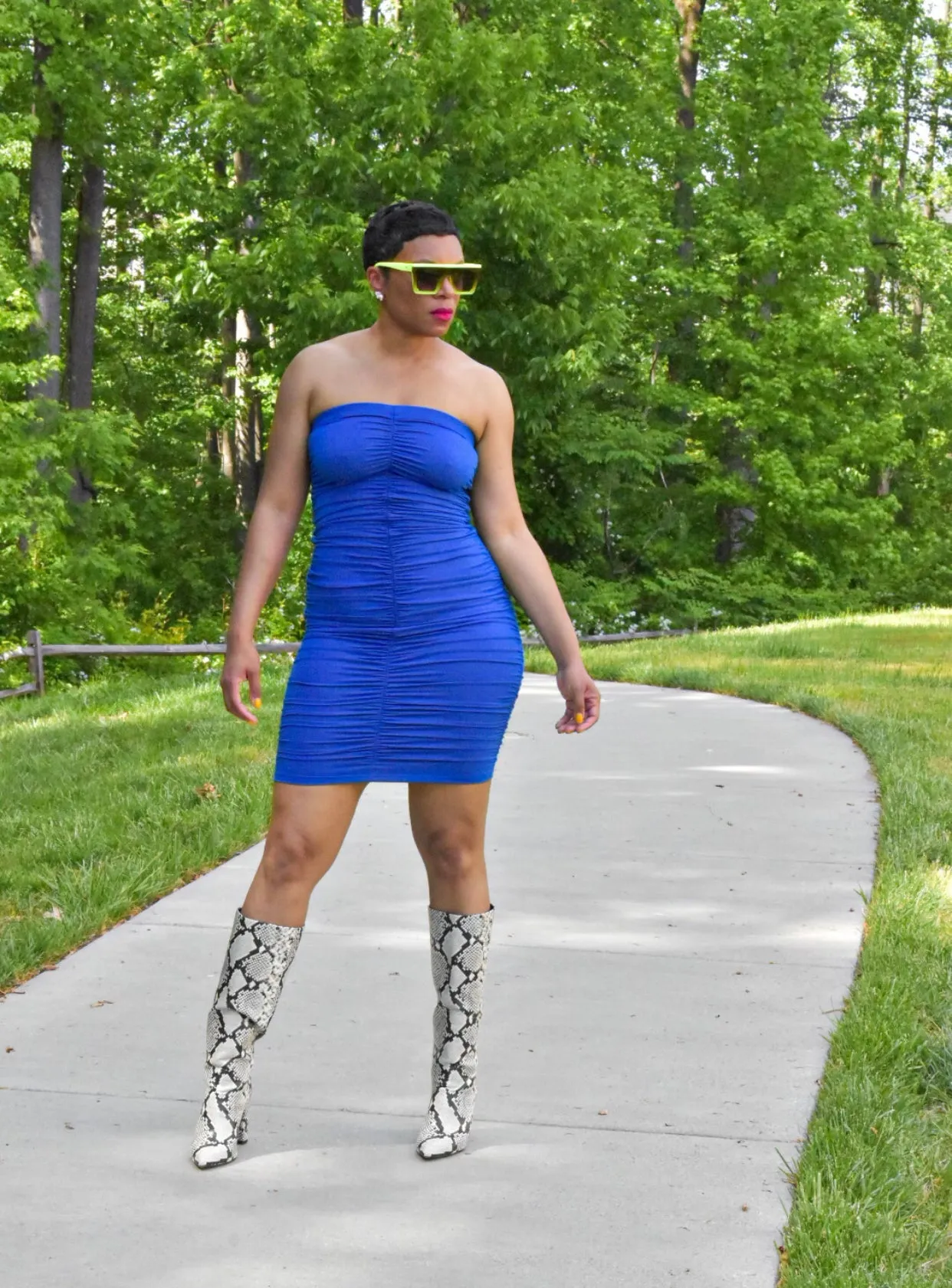 Royal Ruched Bodycon Tube Dress
