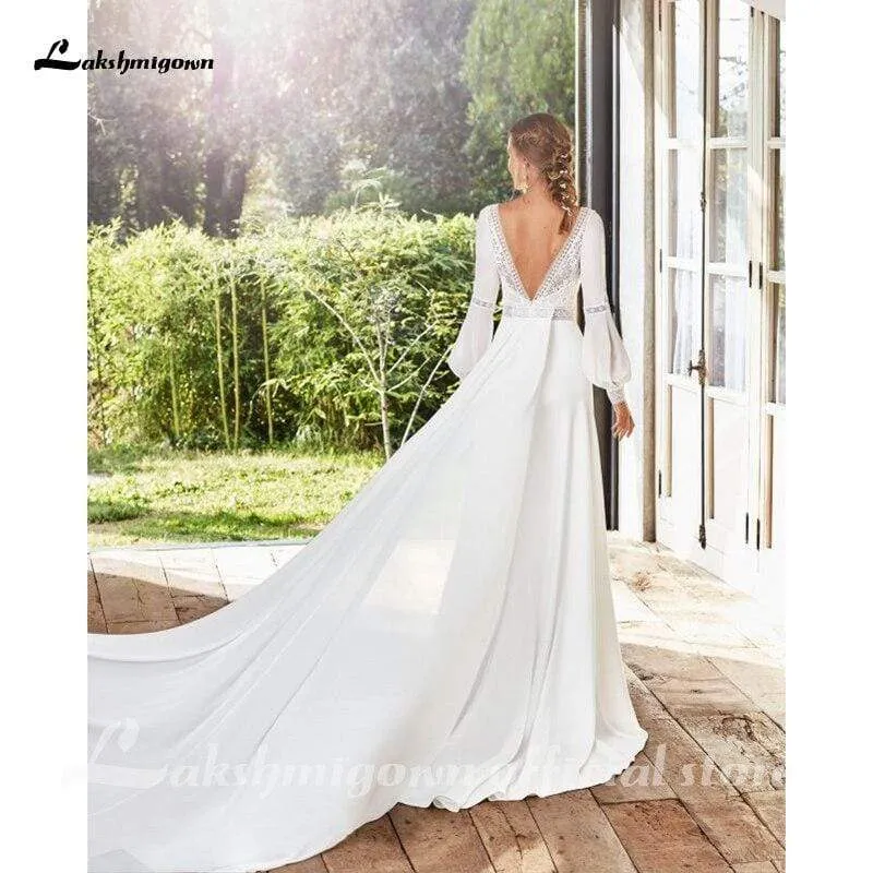 Roycebridal Chiffon Appliques Wedding Dresses for Bride A Line