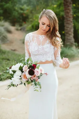 Roycebridal Flowy Boho Lace Two Piece Mermaid Chiffon Skirt Wedding Dresses, MW510