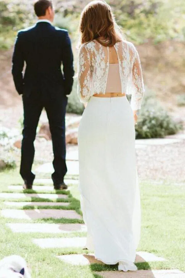 Roycebridal Flowy Boho Lace Two Piece Mermaid Chiffon Skirt Wedding Dresses, MW510