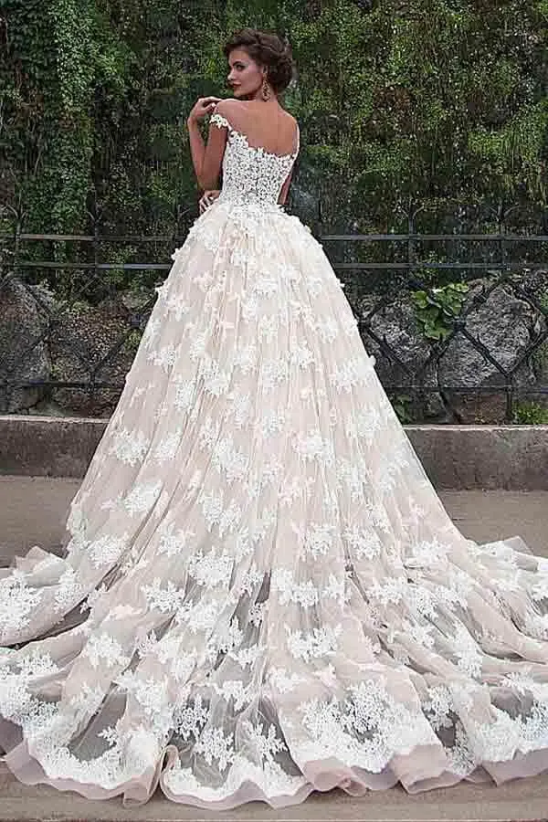 Roycebridal Gorgeous Ball Gown Cap Sleeves Wedding Dresses With Lace Appliques, MW993