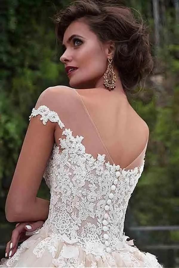 Roycebridal Gorgeous Ball Gown Cap Sleeves Wedding Dresses With Lace Appliques, MW993