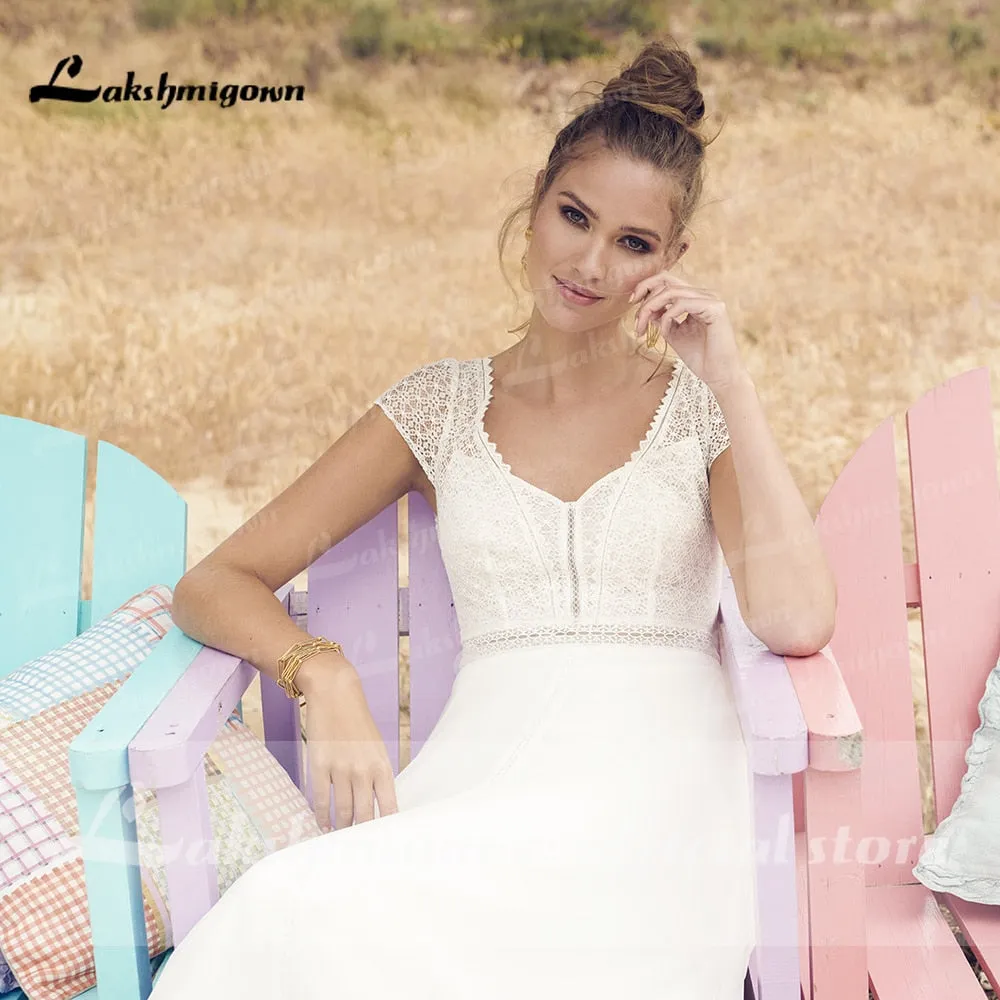 Roycebridal Lakshmigown ivory Wedding Dresses 2021 Vestaglia Donna A Line Chic Bridal Dress Sheer Illusion Lace Top bridal Dress