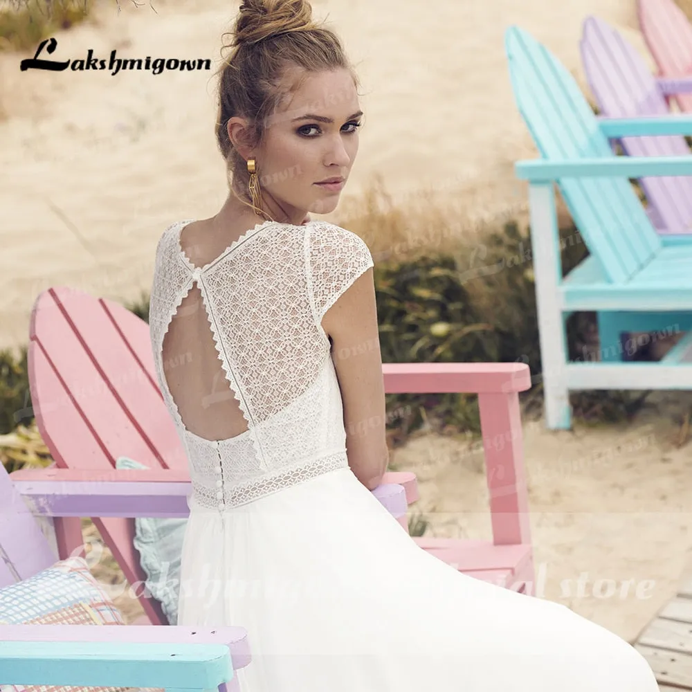 Roycebridal Lakshmigown ivory Wedding Dresses 2021 Vestaglia Donna A Line Chic Bridal Dress Sheer Illusion Lace Top bridal Dress