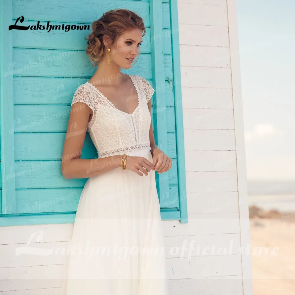 Roycebridal Lakshmigown ivory Wedding Dresses 2021 Vestaglia Donna A Line Chic Bridal Dress Sheer Illusion Lace Top bridal Dress