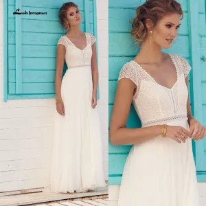 Roycebridal Lakshmigown ivory Wedding Dresses 2021 Vestaglia Donna A Line Chic Bridal Dress Sheer Illusion Lace Top bridal Dress