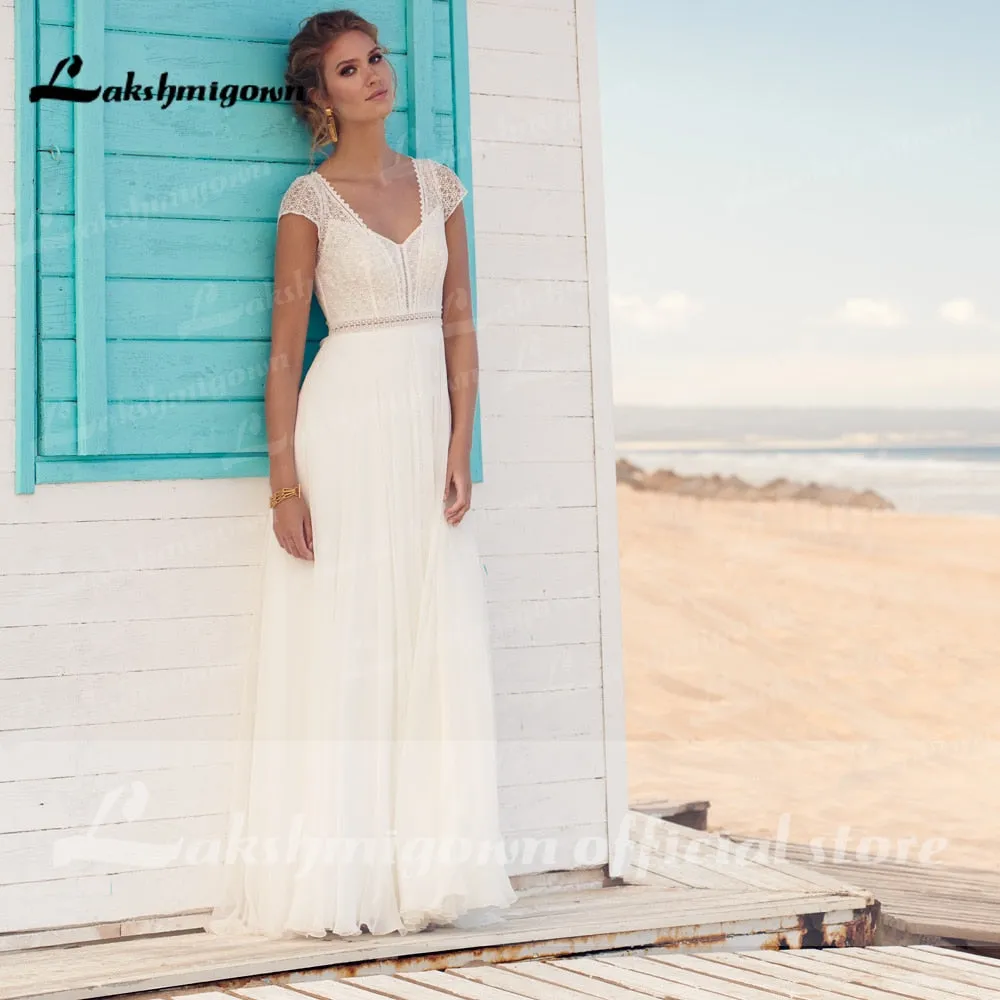 Roycebridal Lakshmigown ivory Wedding Dresses 2021 Vestaglia Donna A Line Chic Bridal Dress Sheer Illusion Lace Top bridal Dress