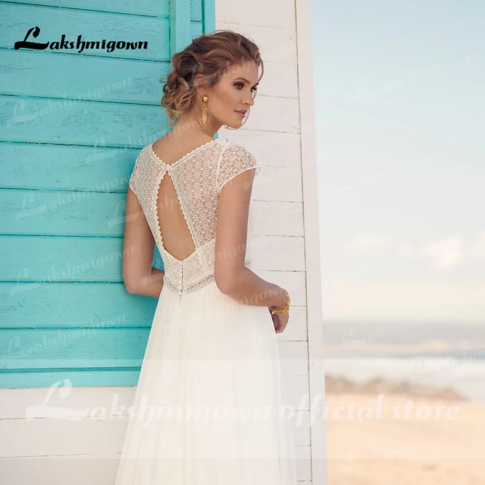 Roycebridal Lakshmigown ivory Wedding Dresses 2021 Vestaglia Donna A Line Chic Bridal Dress Sheer Illusion Lace Top bridal Dress