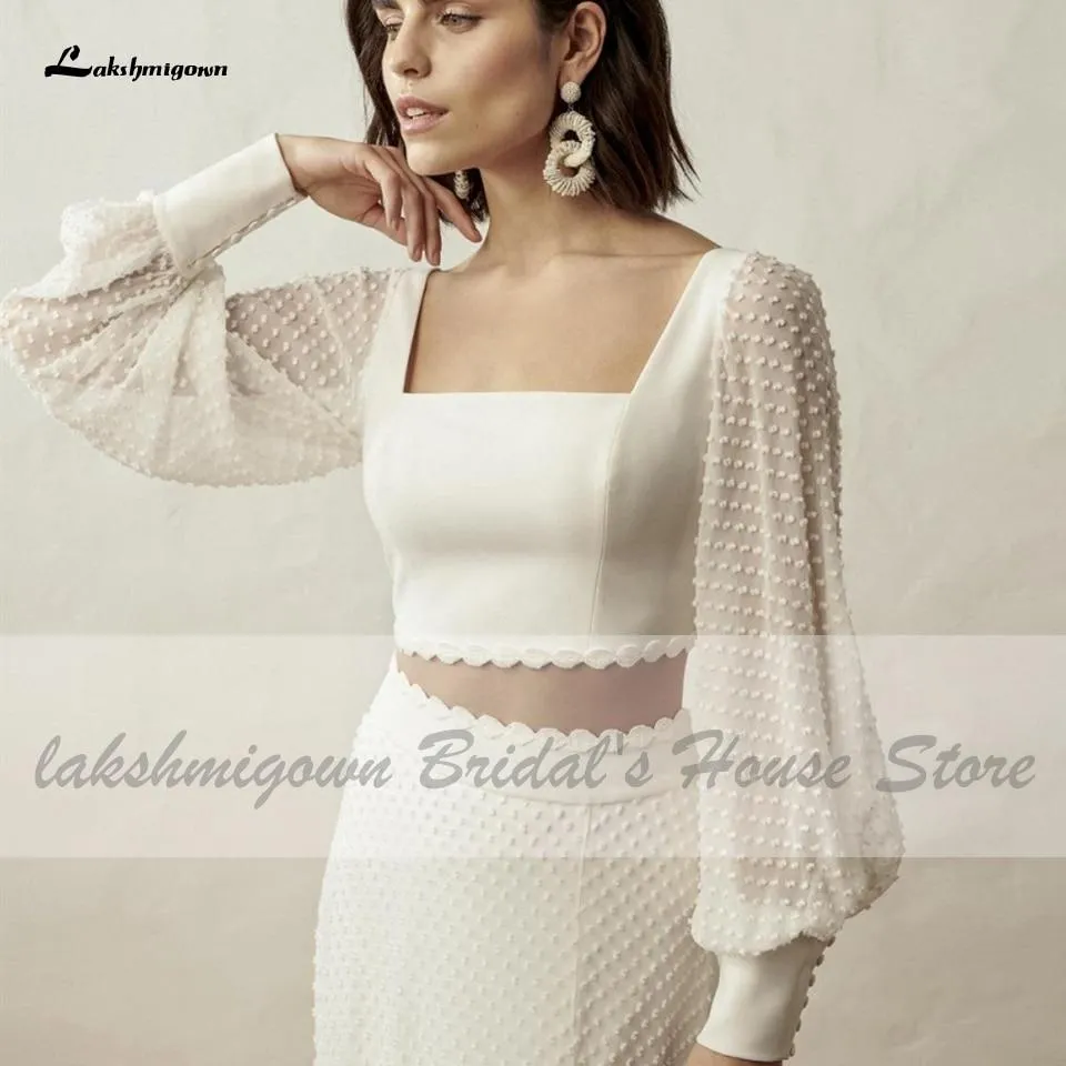 Roycebridal Puffy Long Sleeve Boho Wedding Dress 2 Pieces