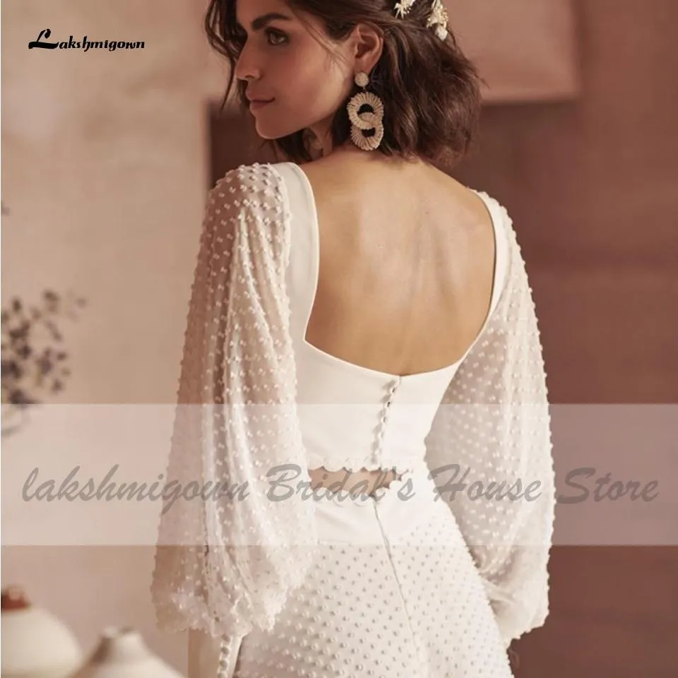 Roycebridal Puffy Long Sleeve Boho Wedding Dress 2 Pieces