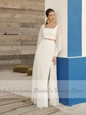 Roycebridal Puffy Long Sleeve Boho Wedding Dress 2 Pieces