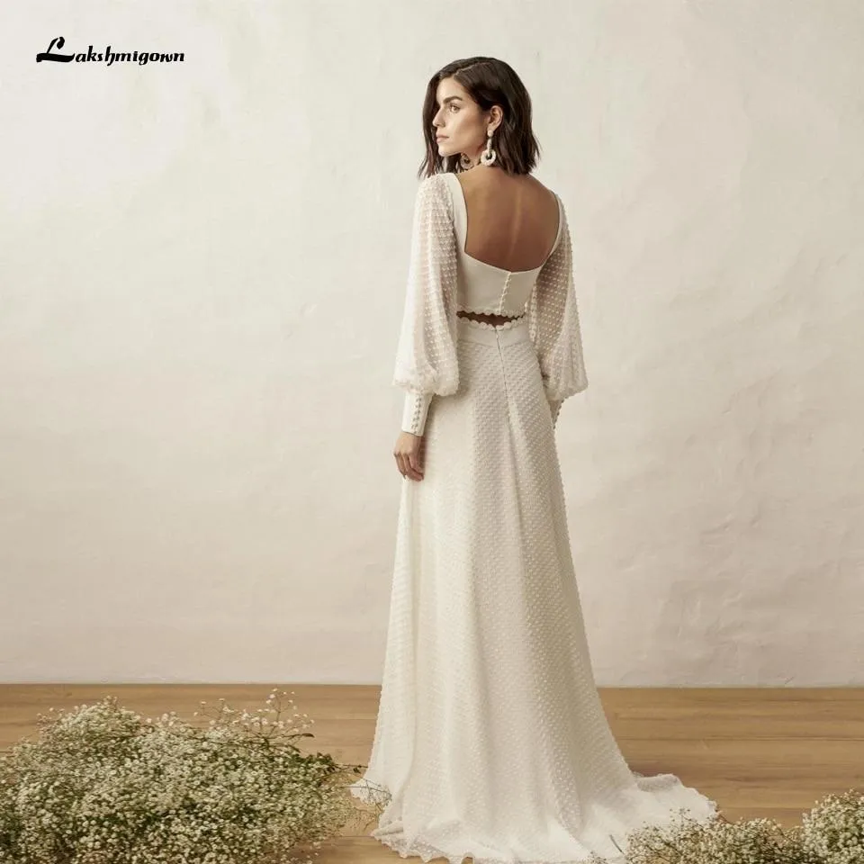 Roycebridal Puffy Long Sleeve Boho Wedding Dress 2 Pieces