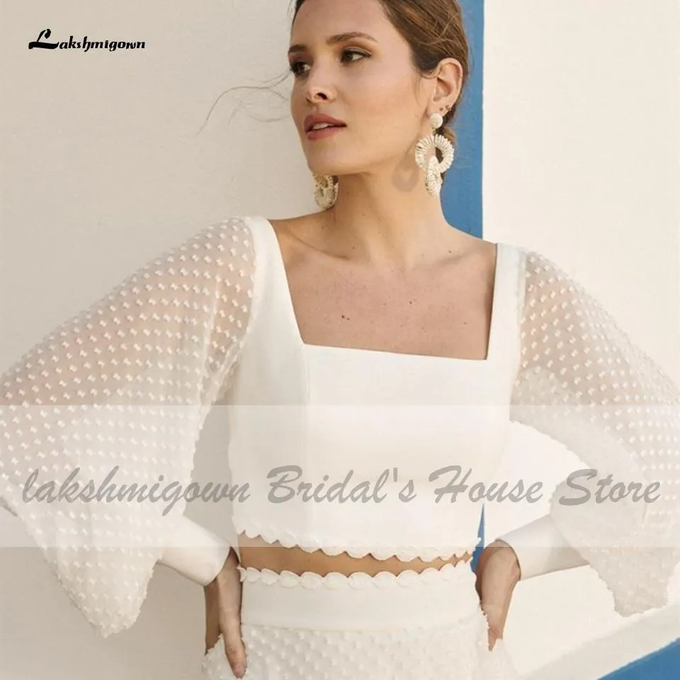 Roycebridal Puffy Long Sleeve Boho Wedding Dress 2 Pieces