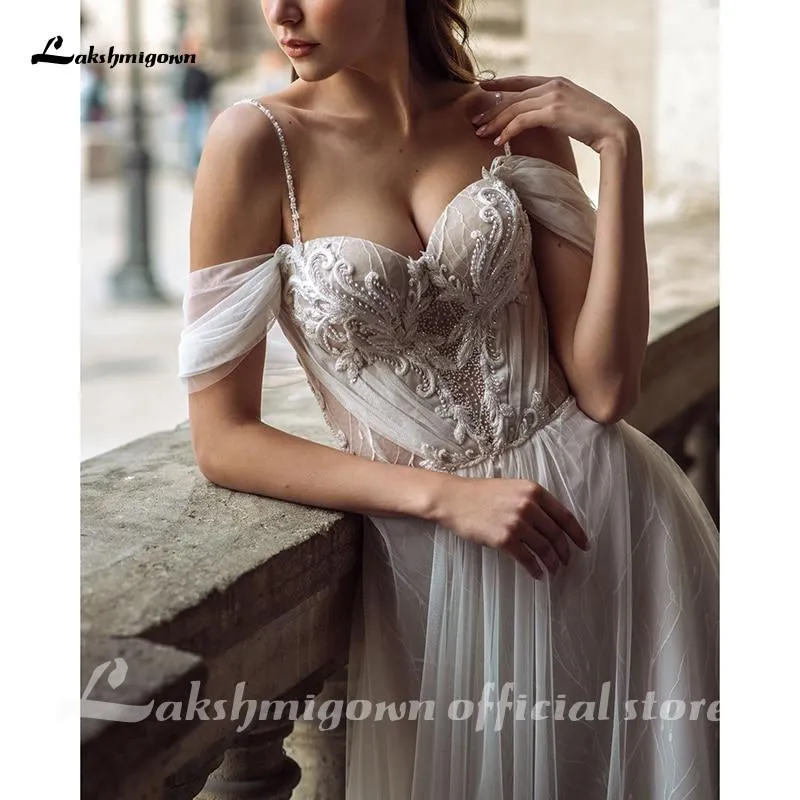 Roycebridal Sexy Lace Tulle Beach Wedding Dress Boho Off Shoulder