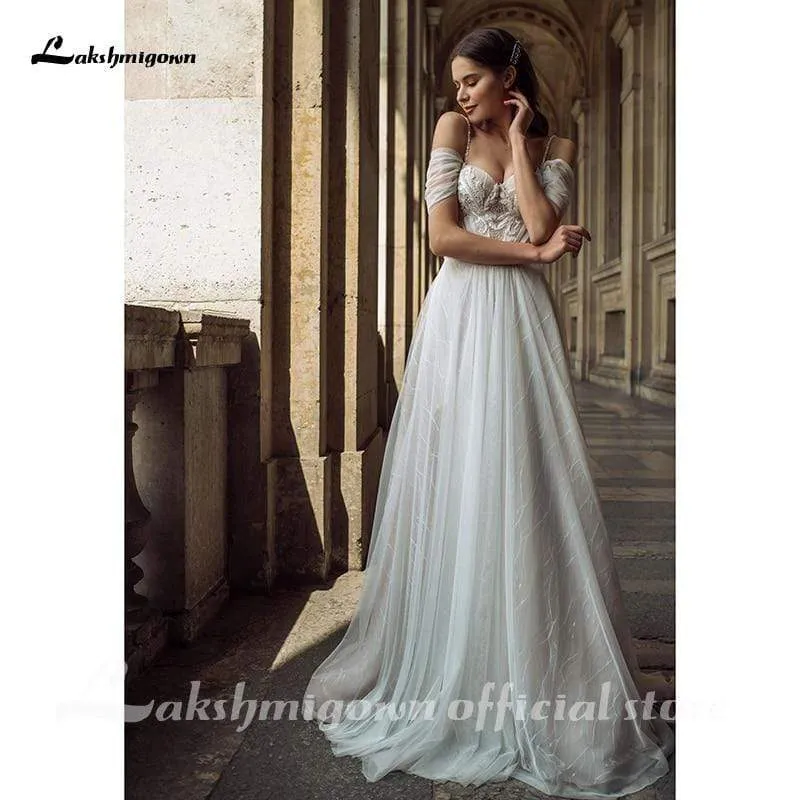 Roycebridal Sexy Lace Tulle Beach Wedding Dress Boho Off Shoulder
