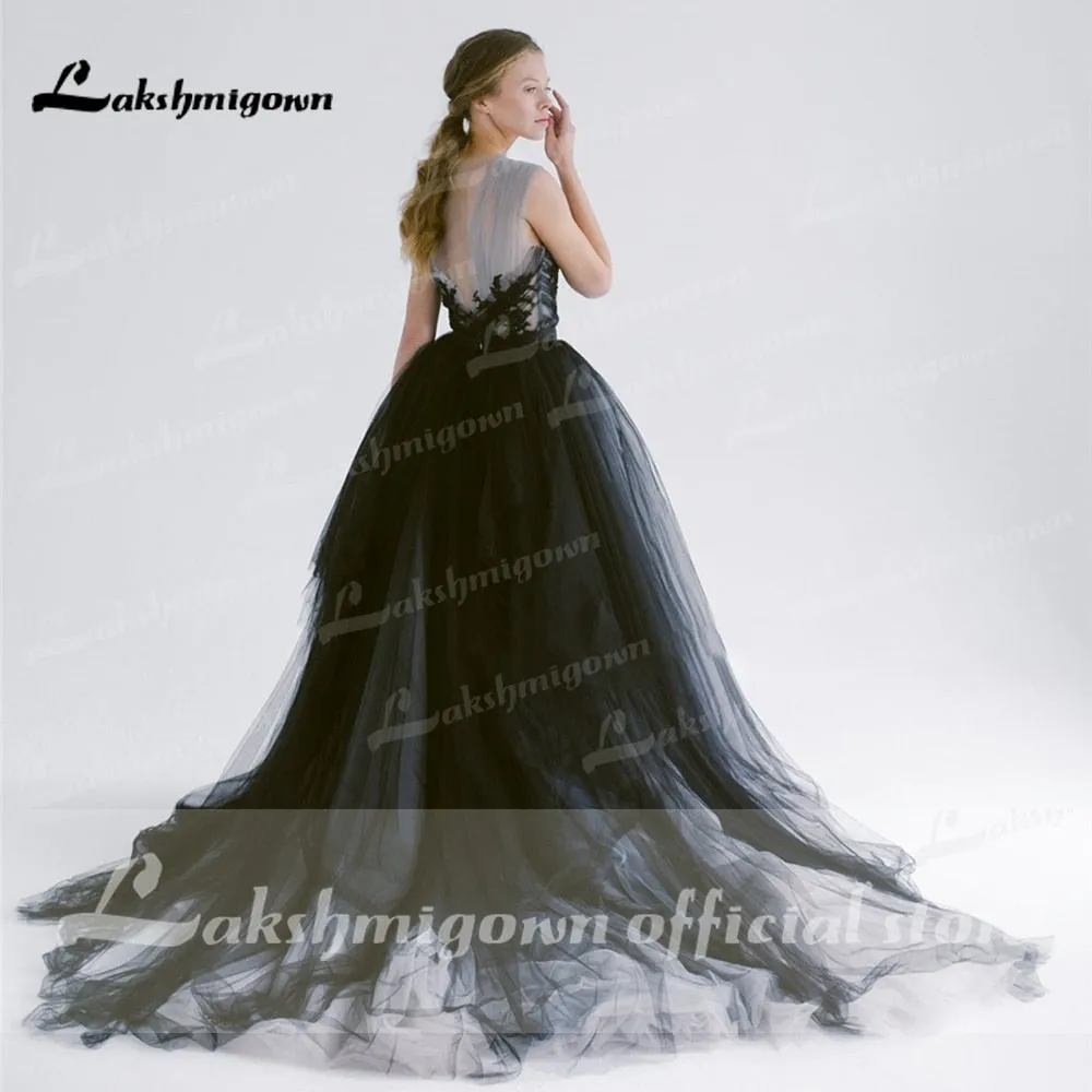 Roycebridal Silver and Black Two Stones Wedding Gowns with Crystals Sexy Bridal Dress robes de mariee Gothic Black Wedding Dresses